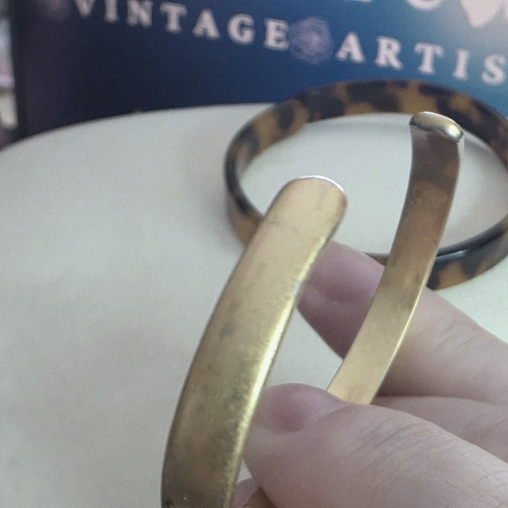 Madewell Gold Tone Cuff Bracelet Tortoise Bangle Stack Set Vintage Style - Picture 5 of 9